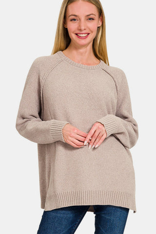 Zenana Side Slit Raglan Sleeve Sweater - By Baano