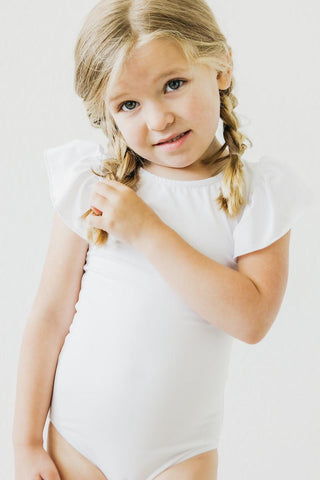 White S/S Flutter Sleeve Leotard - By Baano