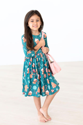 Gingerbread House 3/4 Sleeve Pocket Twirl Dress - By Baano