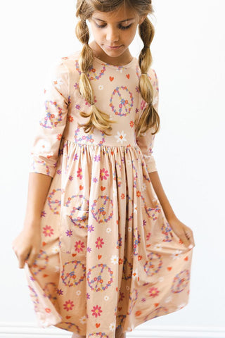 SALE Flower Child 3/4 Sleeve Pocket Twirl Dress - By Baano