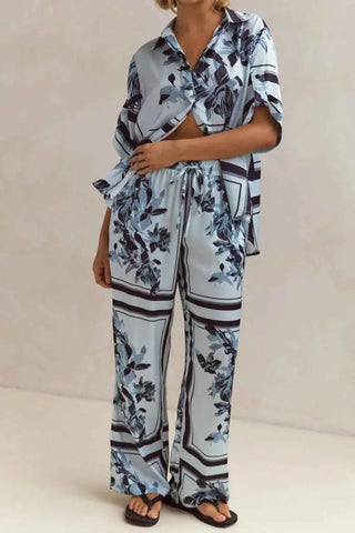 Printed Button Up Shirt and Pants Set - By Baano