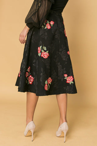 ROSE EMBROIDERY MIDI SKIRT - By Baano