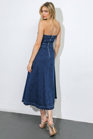 HERE GOES NOTHING DENIM MIDI DRESS - By Baano