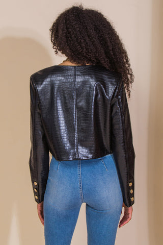 AT THE START FAUX LEATHER BOLERO JACKET - By Baano