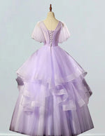 Elegant Lavender V-Neck Prom Dress | Pleated Floral Evening Gown for Girls