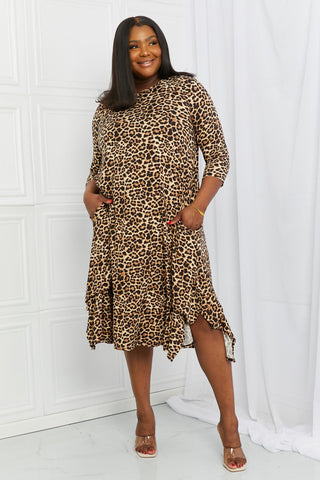 Celeste Good Days Full Size Round Neck Midi Dress in Leopard
