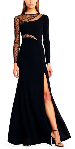 Aidan by Aidan Mattox Crew Neck Illusion Long Sleeve Zipper Back Crepe Lace Dress - By Baano