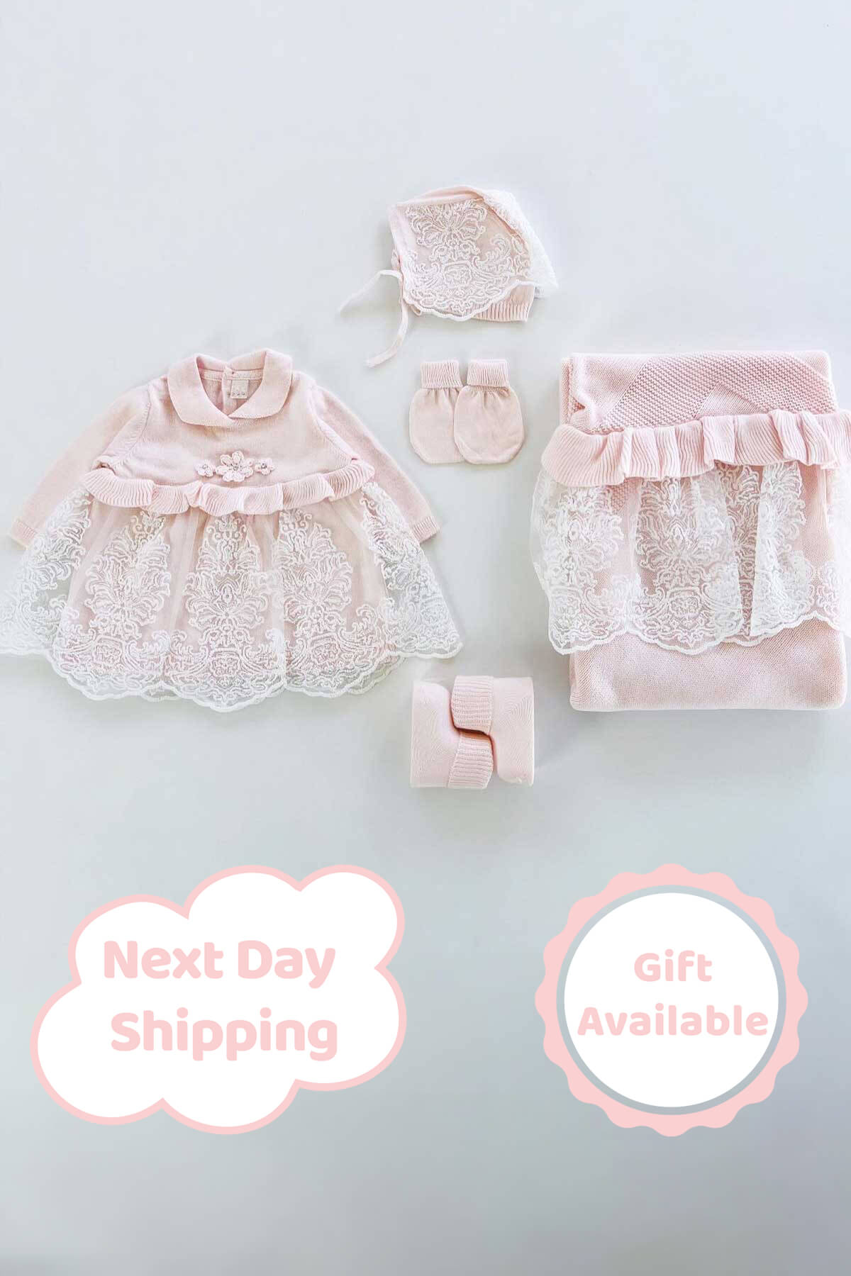 Brea Pink Knit Newborn Coming Home Set (5 Pcs) - By Baano