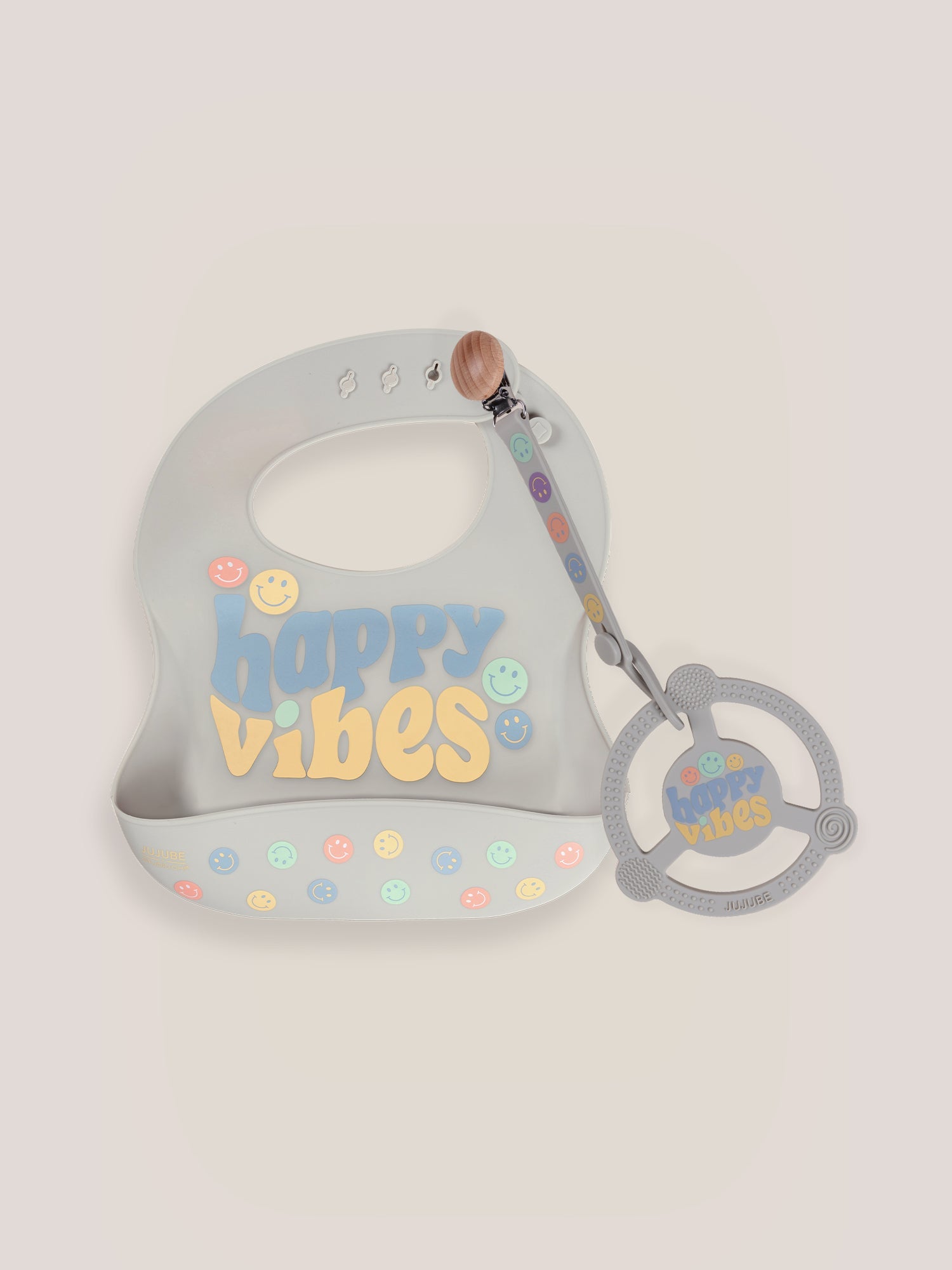 Bib and Teether Baby Bundle - Happy Baby Vibes - By Baano
