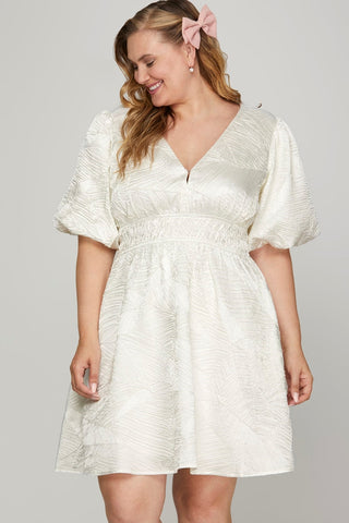 Balloon Sleeve Crinkle Woven Dress