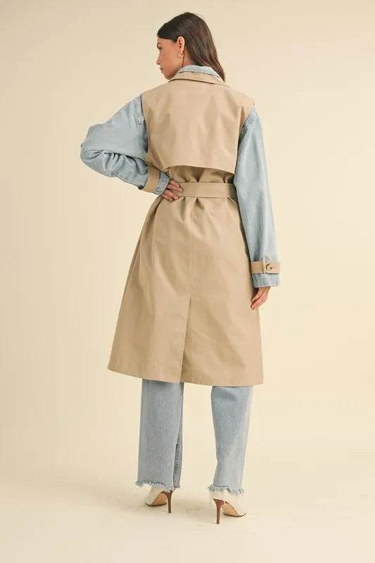MABLE Layered Look Trench Coat With Denim Jacket - By Baano