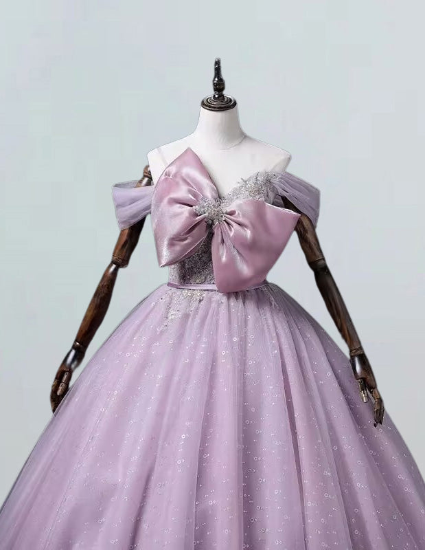 Pink Off-Shoulder Tulle Ball Gown for Girls Elegant Prom & Quinceanera Dress