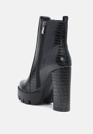 Beatriz Croc Print Block Heel Ankle Boots