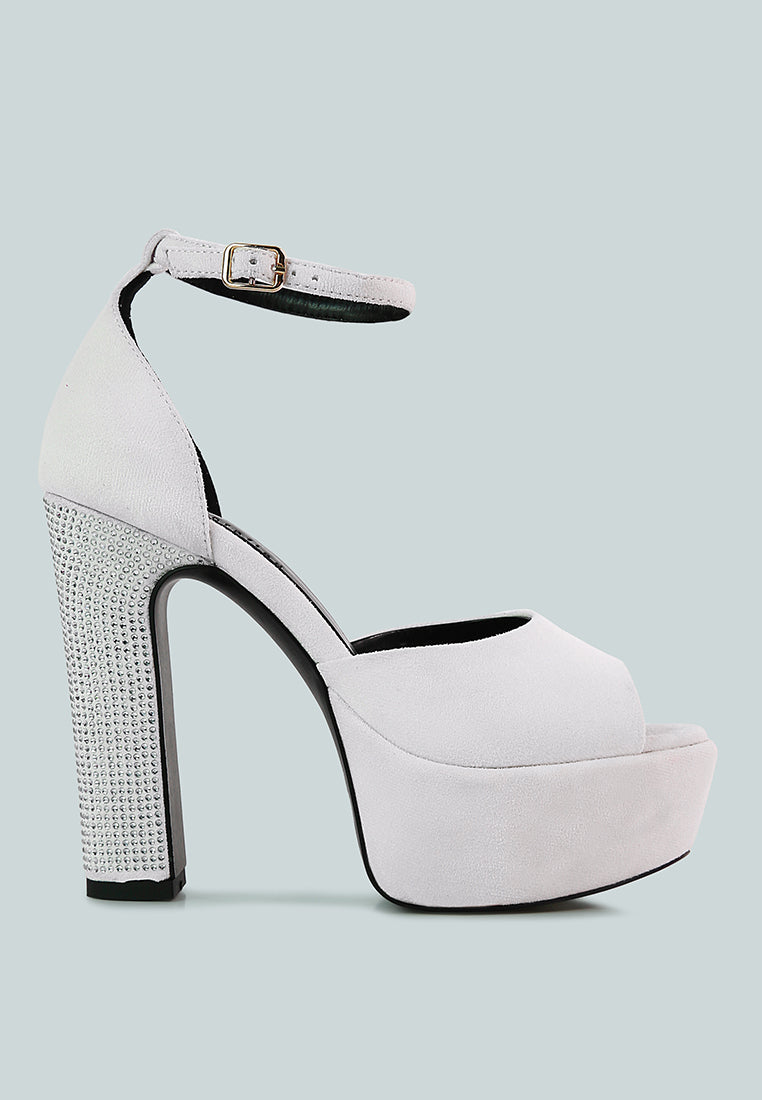 Beaty High Block Heeled Diamante Stud Sandals