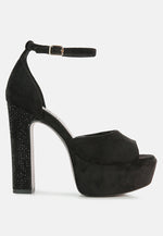 Beaty High Block Heeled Diamante Stud Sandals