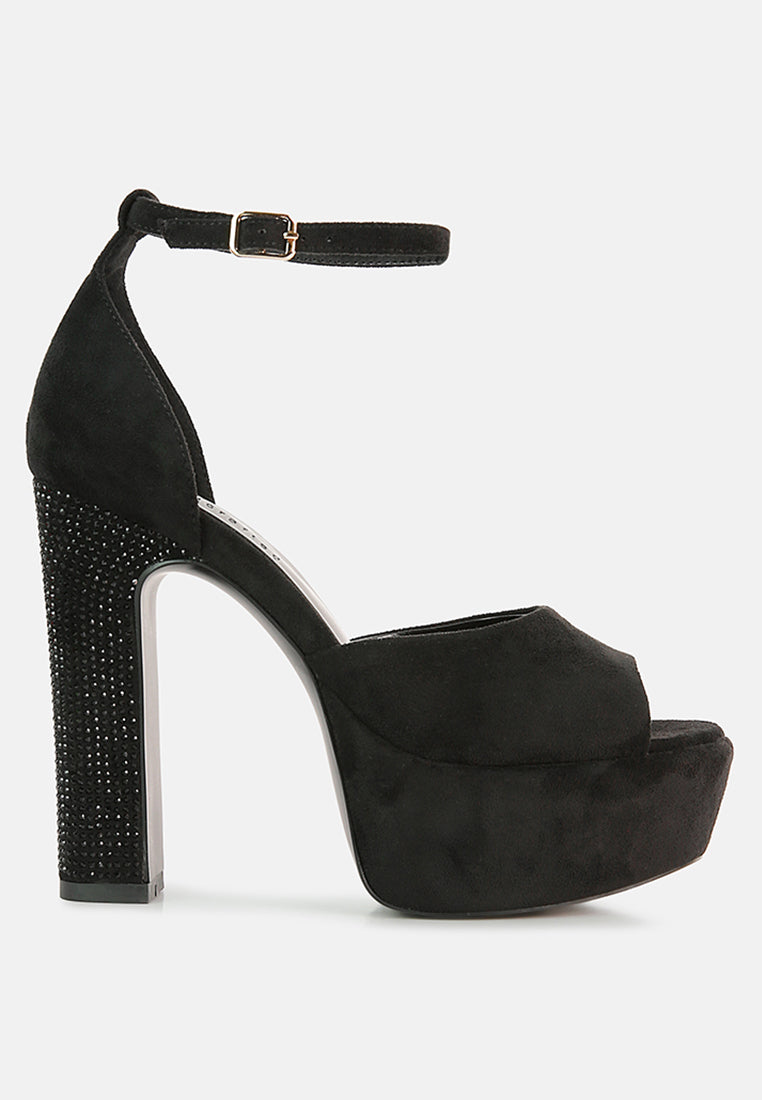 Beaty High Block Heeled Diamante Stud Sandals