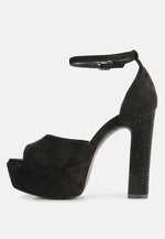 Beaty High Block Heeled Diamante Stud Sandals