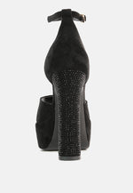 Beaty High Block Heeled Diamante Stud Sandals