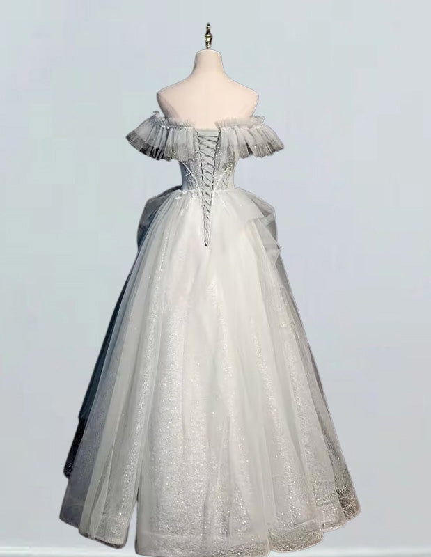 Women's Off-Shoulder Lace Beaded Corset Prom Gown | Elegant Evening Dress