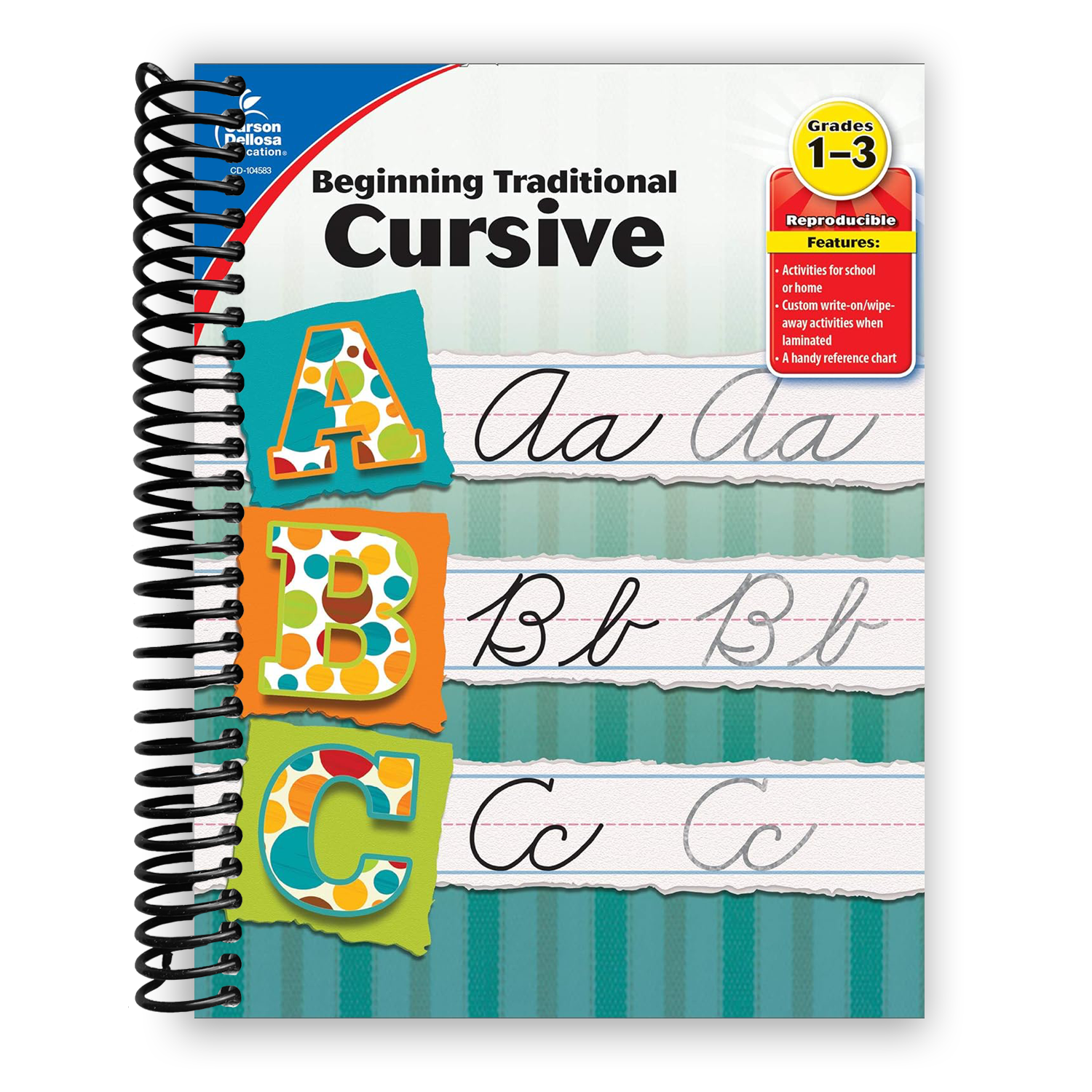 Carson Dellosa Beginning Traditional Cursive Handwriting Workbook for Kids, Handwriting Practice for Cursive Alphabet and Numbers (Spiral Bound) - By Baano