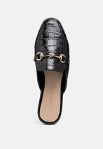 Begonia Buckled Faux Leather Croc Mules