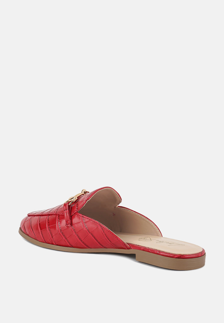 Begonia Buckled Faux Leather Croc Mules
