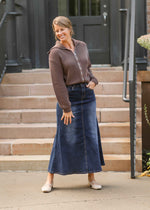 Bethany Dark Wash A-line Long Denim Skirt