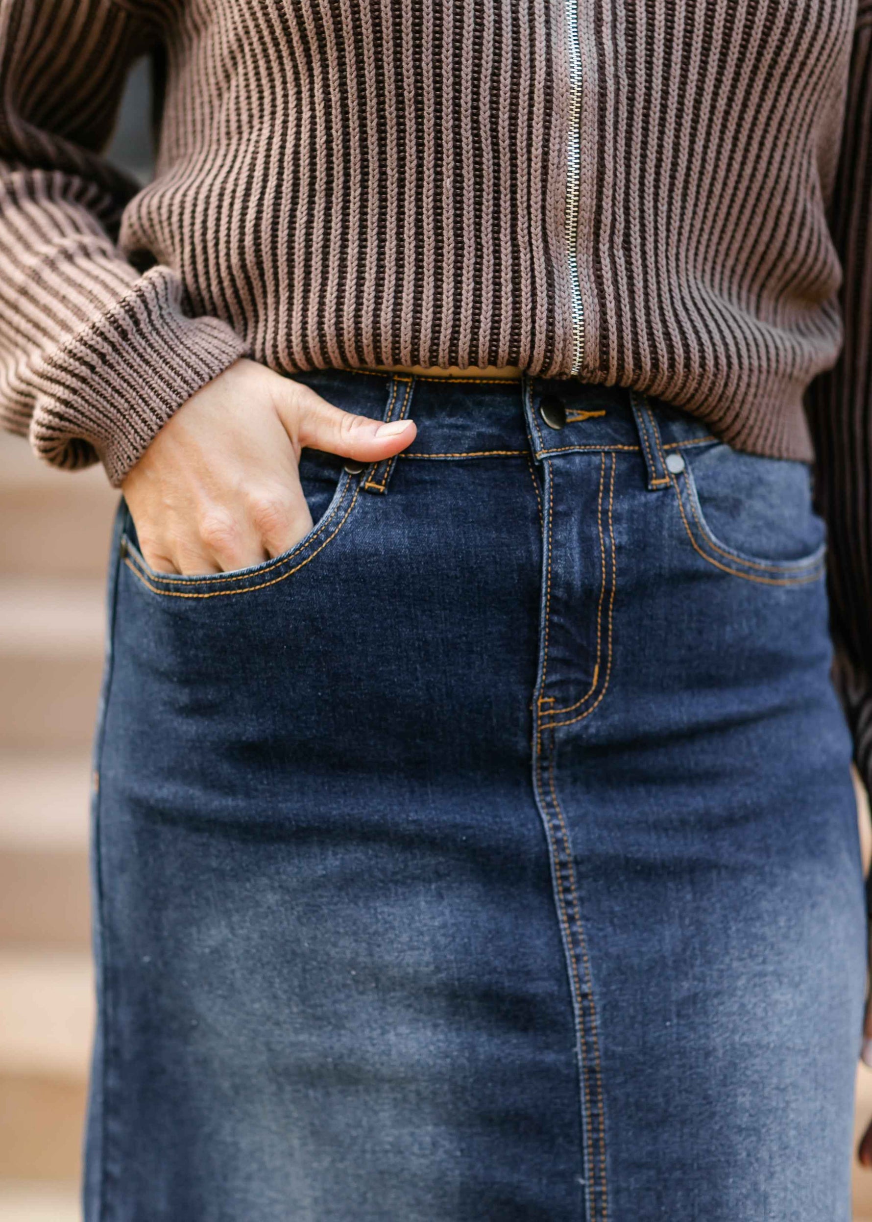 Bethany Dark Wash A-line Long Denim Skirt