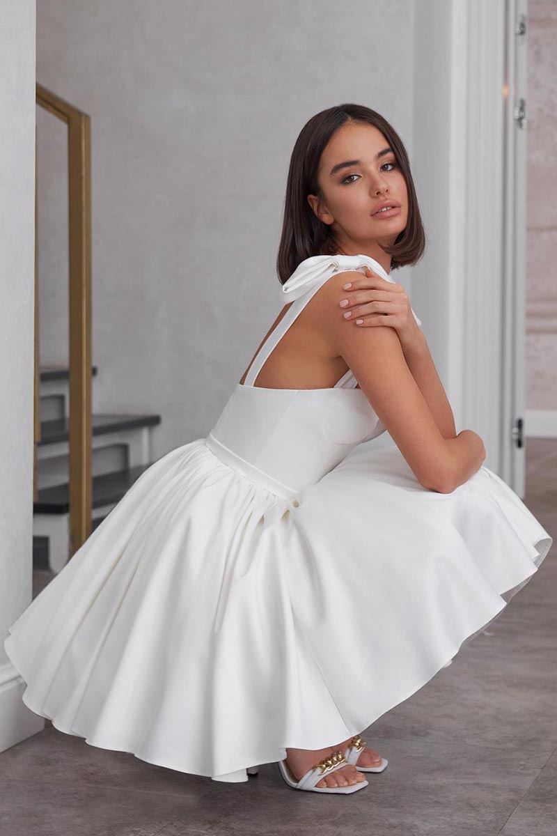 Beverly Bow-Strap Satin Mini Dress - By Baano