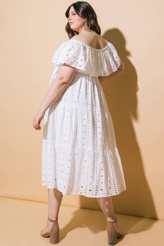 CATCHING MY BREATH EYELET MIDI DRESS - By Baano