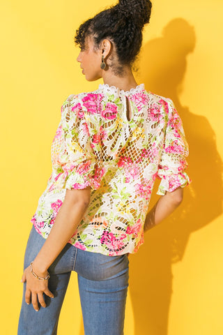 BLISS ME FLORAL WOVEN LACE TOP - By Baano