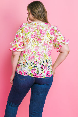 BLISS ME FLORAL WOVEN LACE TOP - By Baano
