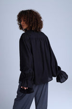 Protagonista Tencel Bow-Tie Black Blouse With Voluminous Airy Sleeves ETNA