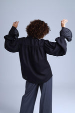 Protagonista Tencel Bow-Tie Black Blouse With Voluminous Airy Sleeves ETNA