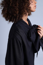 Protagonista Tencel Bow-Tie Black Blouse With Voluminous Airy Sleeves ETNA