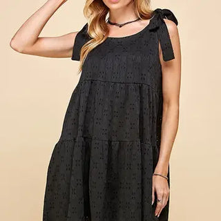 Women's Tiered Midi Dress with Ribbon Tie