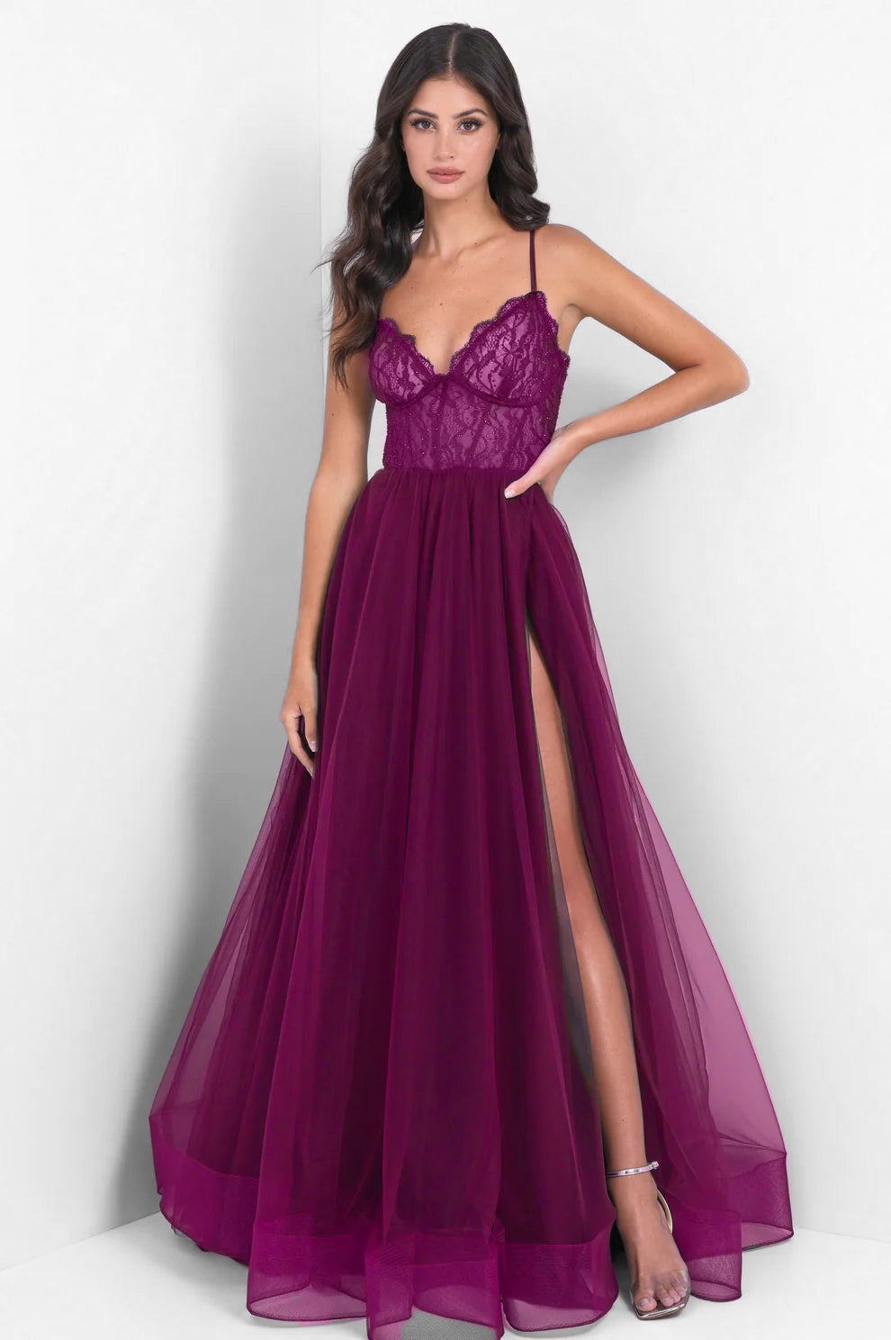 Dani Gown - Mulberry - Tulle A-Line Lace Dress Lady Black Tie