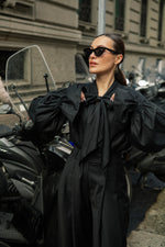 Protagonista Tencel Bow-Tie Black Blouse With Voluminous Airy Sleeves ETNA