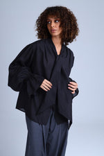 Protagonista Tencel Bow-Tie Black Blouse With Voluminous Airy Sleeves ETNA