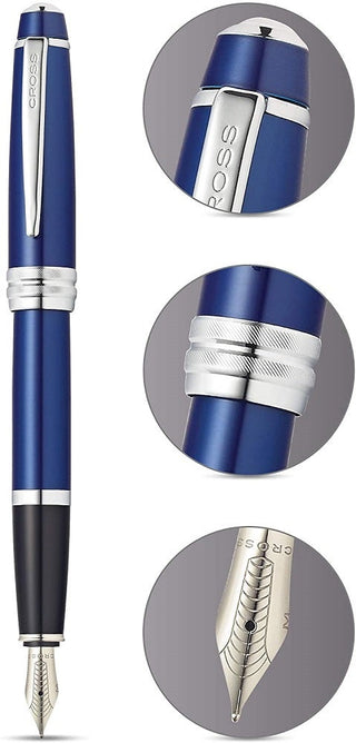 Bailey™ Blue Lacquer Stainless Steel Medium Nib Fountain Pen - By Baano