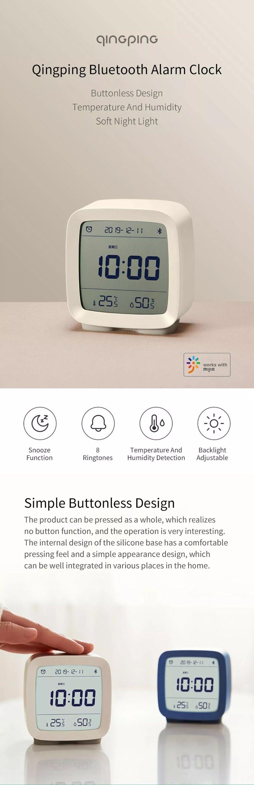 Bluetooth Alarm Clock Temperature Humidity Display LCD Screen Adjustable Clock Dual Alarm Clock with Night Light, Alarm Clock for Kids Small Alarm Clock for Home Bedroom Travel USB Powered Cute Design Nightlight With APP Smart Home Stevvex