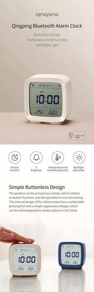 Bluetooth Alarm Clock Temperature Humidity Display LCD Screen Adjustable Clock Dual Alarm Clock with Night Light, Alarm Clock for Kids Small Alarm Clock for Home Bedroom Travel USB Powered Cute Design Nightlight With APP Smart Home Stevvex