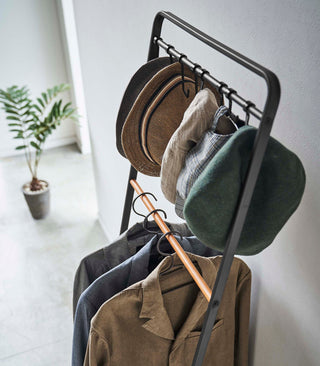 Coat Rack with Hat Storage (66" H)  - Steel + Wood - By Baano