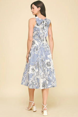 Brandie Floral Print Midi Dress with Tie Detail