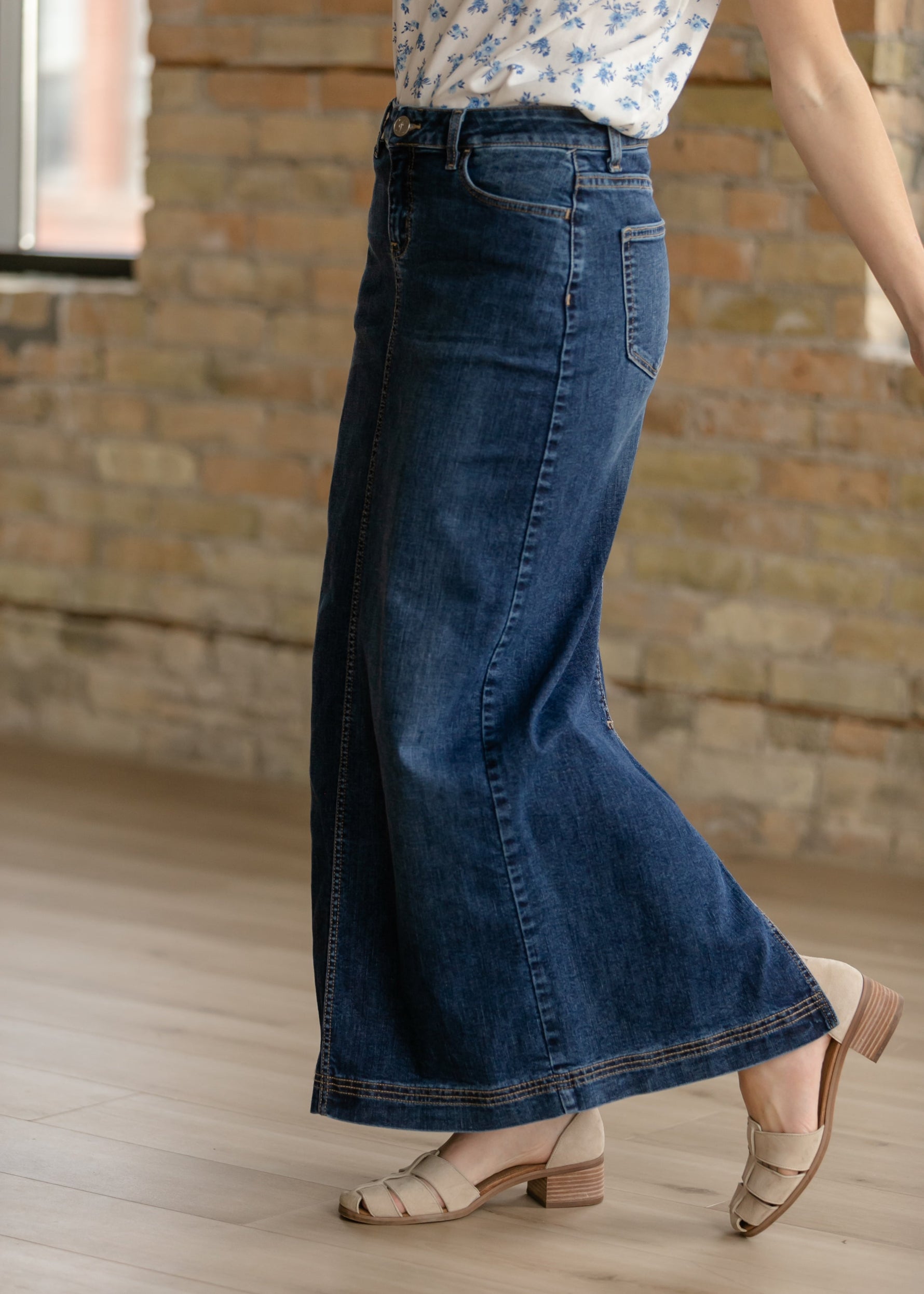 Bria Dark Wash Denim Maxi Skirt