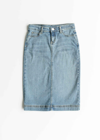 Bryn Light Wash Denim Midi Skirt
