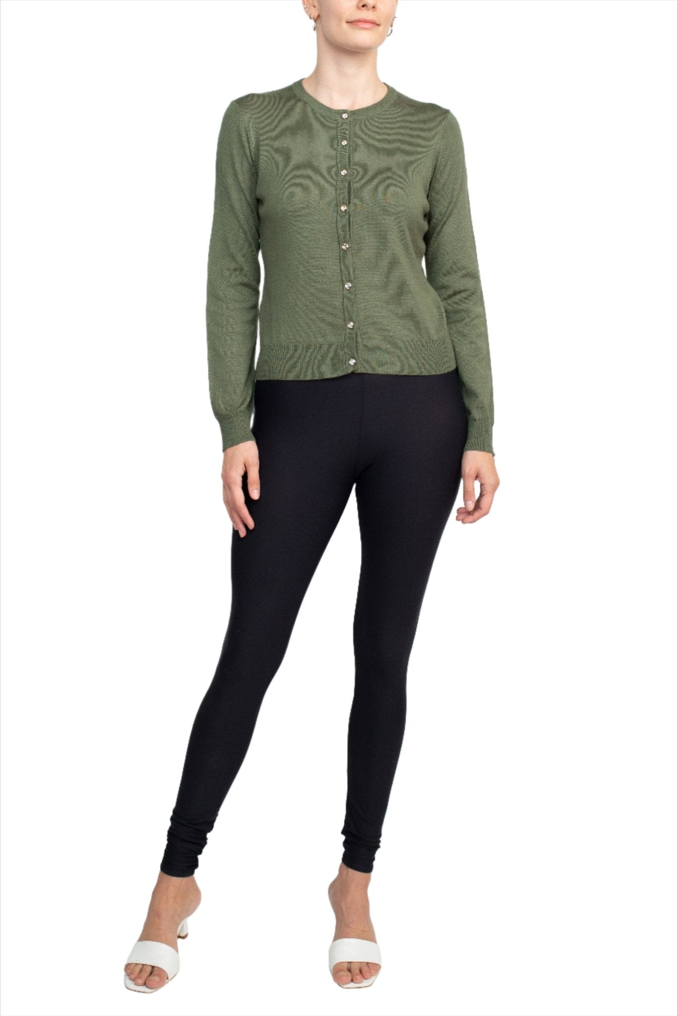 Esperanza NY Crew Neck Button Down Long Sleeve Solid Knit Cardigan - Glamourous Grace