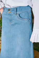 Long Button Front Denim Skirt - Perfect for Spring and Summer - Available in 3 Colors - By Baano