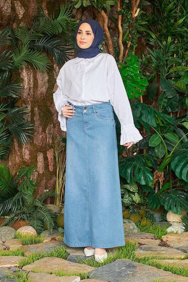 Long Button Front Denim Skirt - Perfect for Spring and Summer - Available in 3 Colors - By Baano