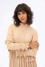 HIGH COLLAR LACE DRESS - Beige - By Baano